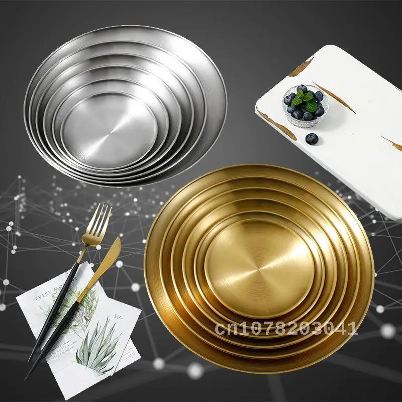 

Korean Style Stainless Steel Plate 304 Barbecue Plate Simple Buffet Plate Metal Tray Barbecue Dish Fruit And Dessert Plate