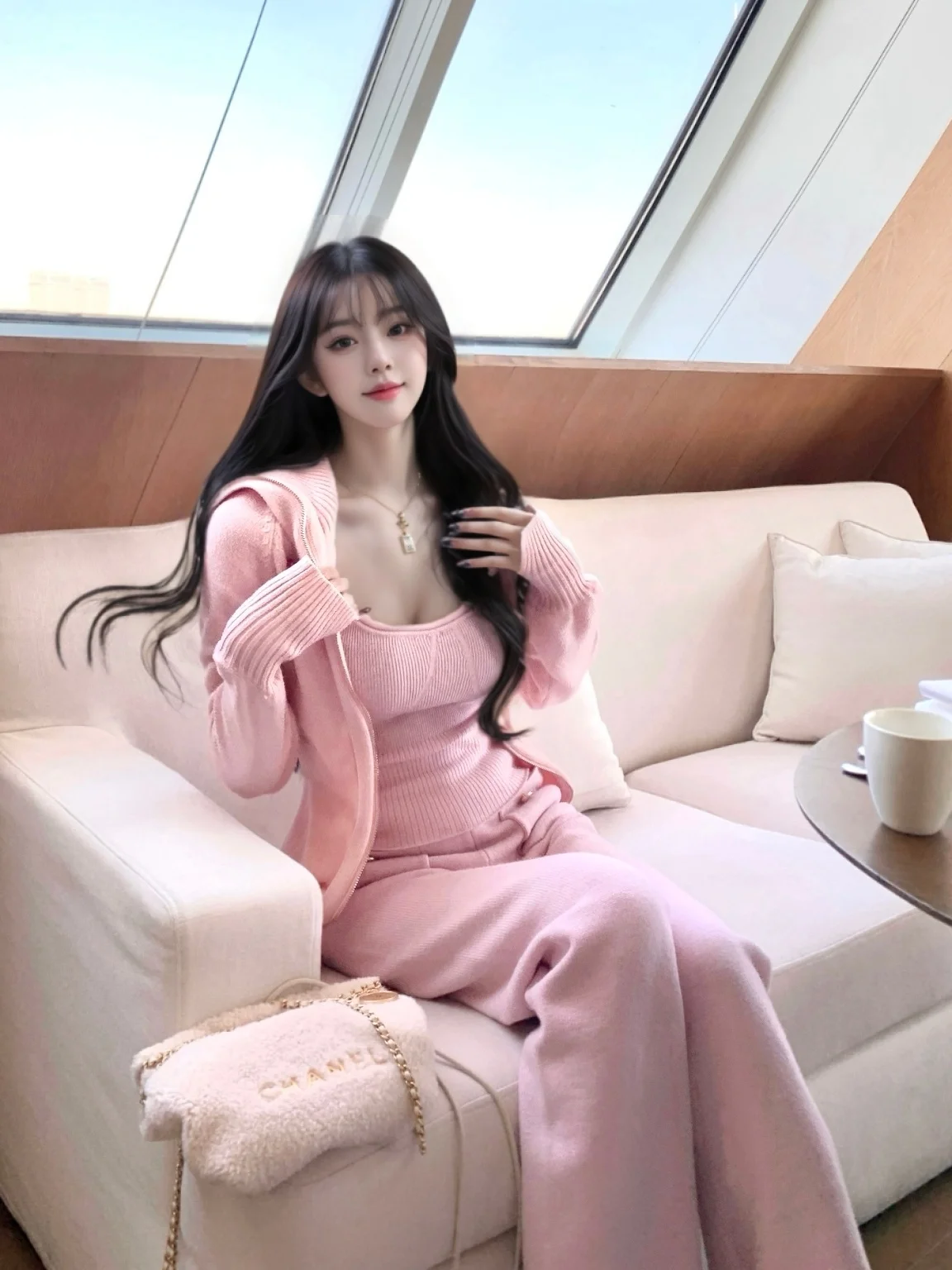 

Casual Style Slimming Fashionable Three-Piece Set with Strap Cardigan Long Pants Women's Autumn Winter Leisure Wear Ensemble