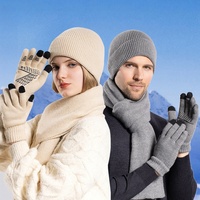 3PCS Winter Warm Hats Men Women Knitted Woolen Caps Scarf Gloves Outdoor Sports Warm Pullover Hats Ear and Hand Protection