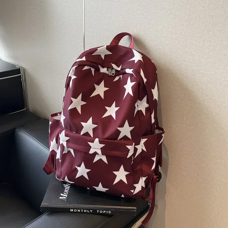 Star Pattern Print Fashion Nylon School Bag zaini con cerniera solida ad alta capacità 2024 borse di vendita calde per ragazze e ragazzi Mochila