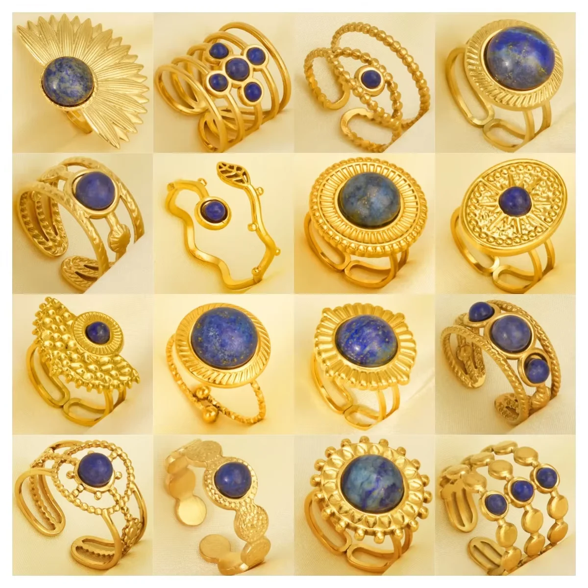 1pc Classic Starry Blue Stainless Steel Opening Adjustable Ring Waterproof No Fading Gold Color Bohemia Rings For Women Rings