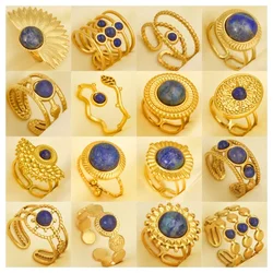 1pc Classic Starry Blue Stainless Steel Opening Adjustable Ring Waterproof No Fading Gold Color Bohemia Rings For Women Rings