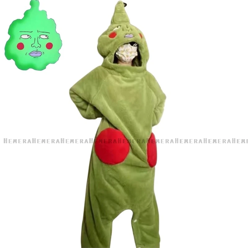 Anime Mob Dimple Cosplay Costume Mobu Saiko Hyak Psycho Flannel Pajamas Green Jumpsuits 100 Man Woman Kawaii Home Furnishings