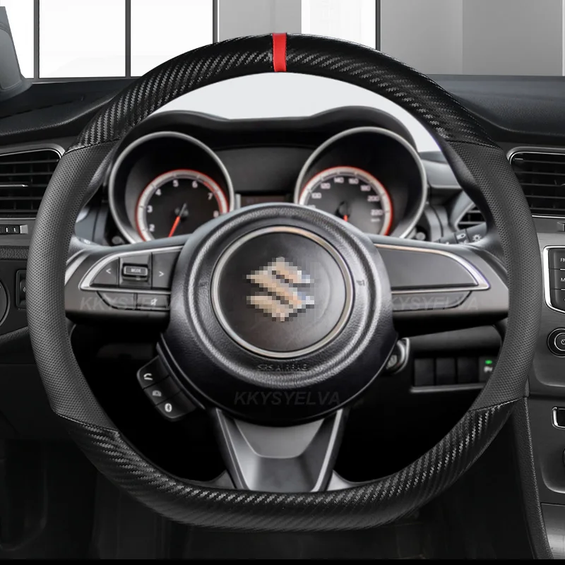 Carbon Fiber Leather D Shape 38cm Car Steering Wheel Cover For Suzuki Swift 2017 2018 2019 2020 2021 2022 Sport Auto Accessories