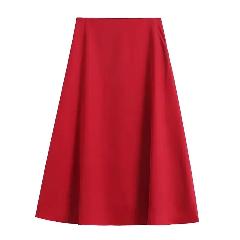 

Women's 2023 Fashion Chic Temperament Joker Satin Texture Midi Skirt Retro High Waist Zipper Female Skirt Mujer