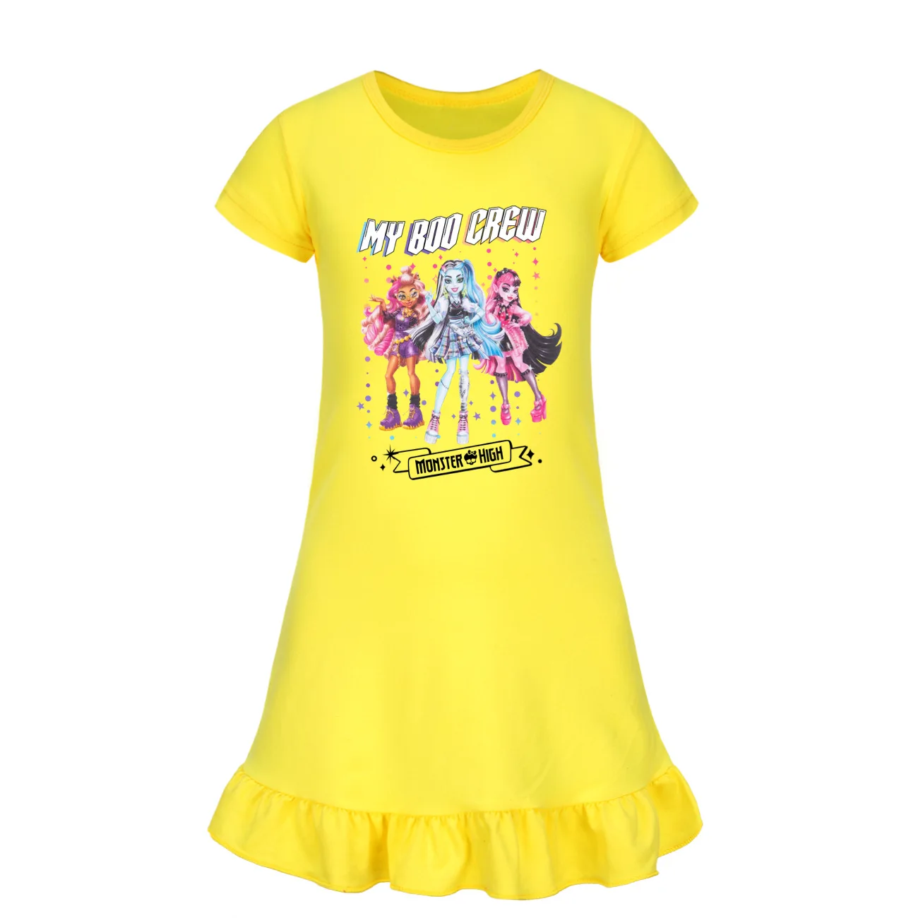 Funny Monster High Children Clothes Kids Summer Pajamas Dress Baby Girls Short Sleeve Nightgown Cartoon Sleep Wear