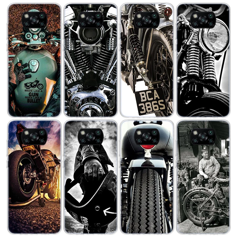 Vintage Motorcycle Phone Case For Xiaomi Poco X6 X5 X3 Nfc X4 GT M5S F6 F5 Pro M3 F3 F2 F1 M4 F4 5G Soft TPU Back Cover X3 NFC M