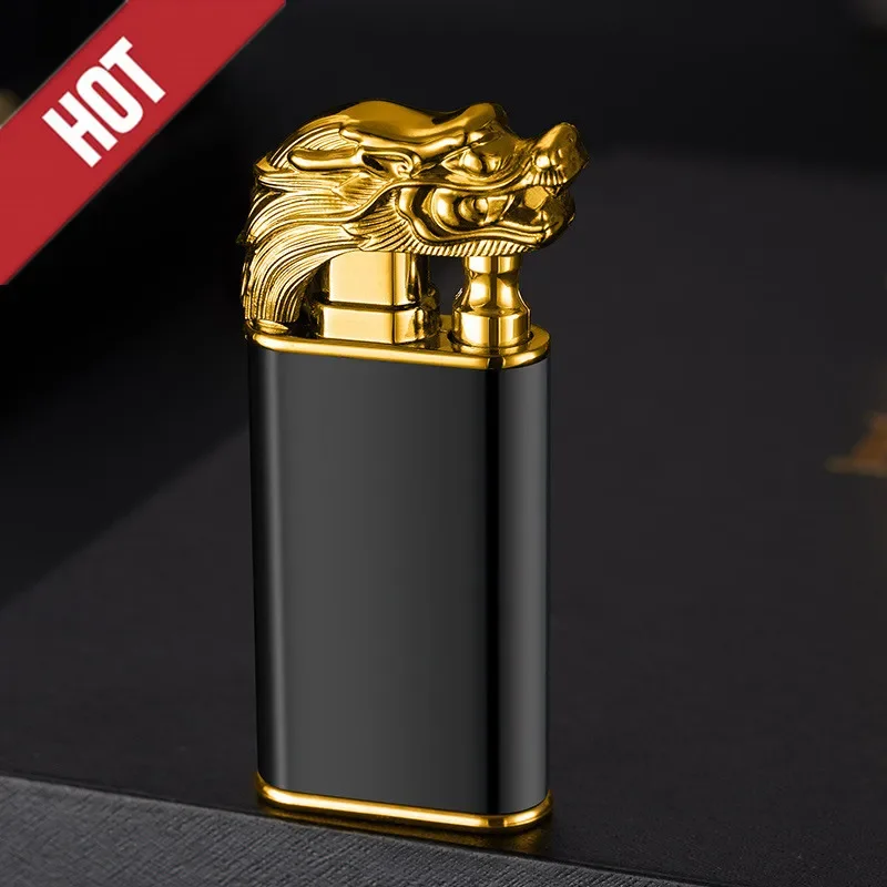 Unusual Blue Flame Metal Crocodile  Double Fire Dragon Lighter Creative Direct Windproof Open Fire Conversion Lighter Man's Gift