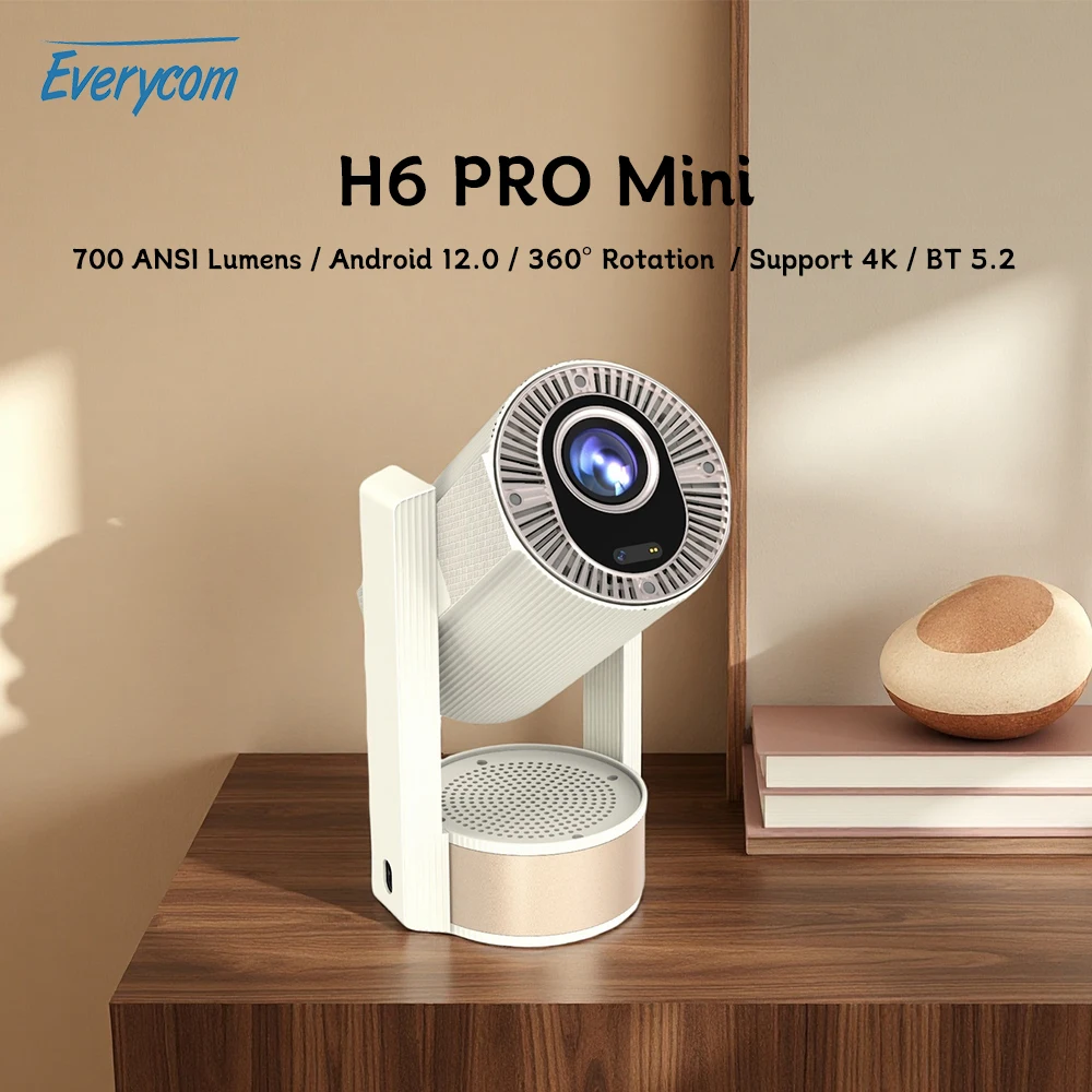 โปรเจคเตอร์ Everycom H6 PRO Mini โปรเจคเตอร์พกพา 4K วิดีโอ TOF โฟกัสอัตโนมัติ สมาร์ทโฮม Full HD 1080P โฮมเธียเตอร์ ซีนีม่า