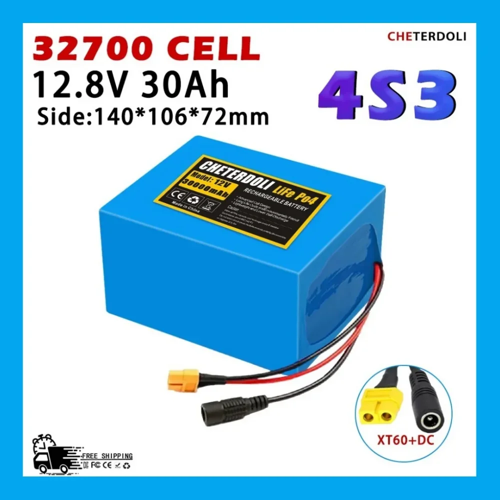 

32700 LiFePO4 Battery Pack 12V 30000mAh 4S3P - Built-in 40A Balanced BMS, for Electric Boat & Uninterrupted Power Supply