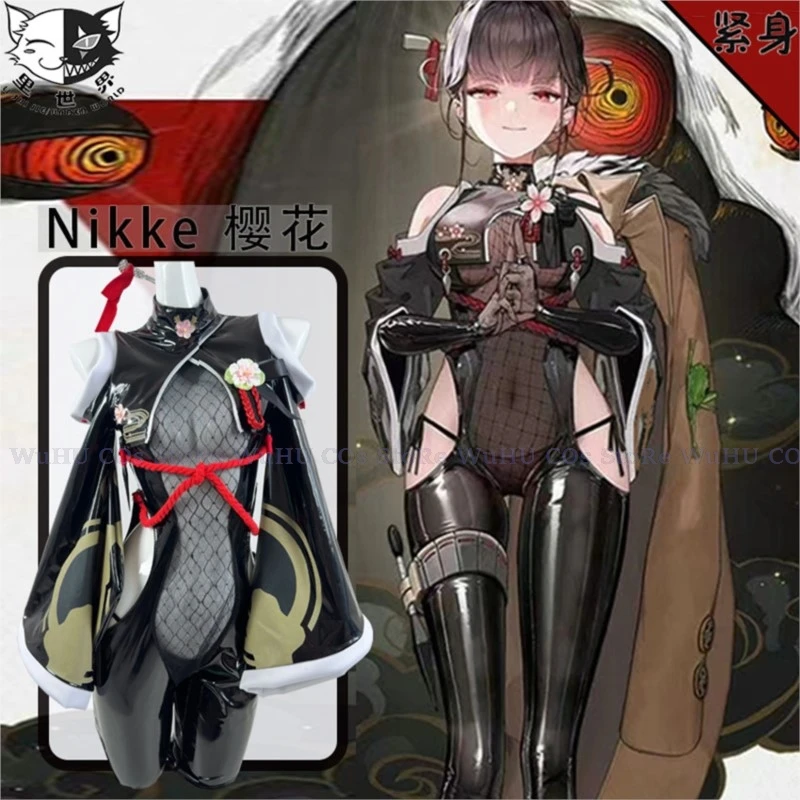 Game NIKKE The Goddess Of Victory Sakura Suit Cosplay Costume Women Sexy Kimono Dress Black Uniform Halloween Party Role Play