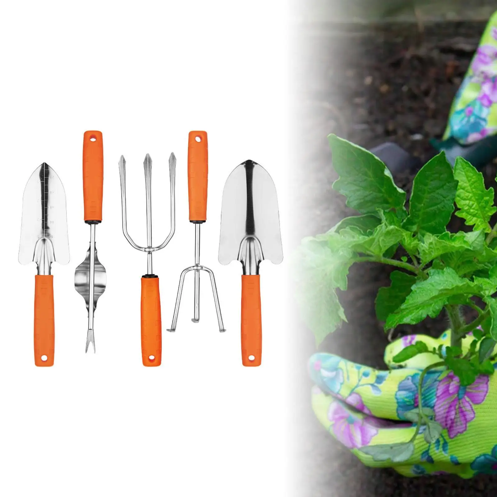 5 pezzi di attrezzi da giardinaggio in acciaio inossidabile rastrello a mano portatile robusto estrattore per diserbo per piantare fiori scavo prato all'aperto