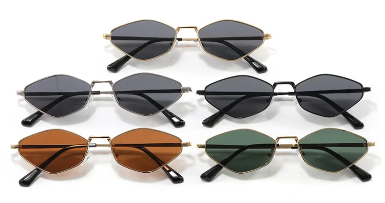 Modische Damen-Sonnenbrille mit Kleinem Polygonrahmen, Markendesigner Metallrahmen-Brille mit UV400-Schutz, Oculos – Detail 5