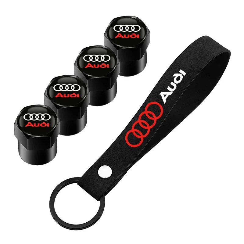 Car Tire Wheel Valve Caps Cover + Suede Car Key Chain Ring Keychain For Audi A3 A4 A5 A6 A7 A8 S3 S4 Q2 Q3 Q5 Q7 Accessories