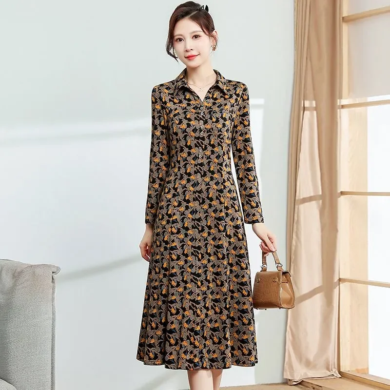 

Женское платье-рубашка с цветочным принтом, рукав 3/4, на пуговицах спереди, А-силуэт, миди, повседневное офисное платье