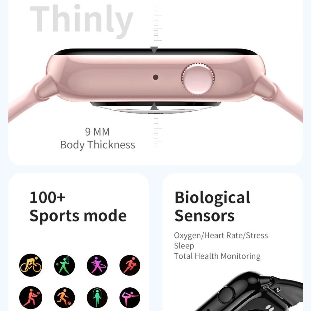 1,75 "умные часы с синим зубом для женщин, автоматический мониторинг здоровья, умные часы для сна, мужские музыкальные водонепроницаемые 100 спортивных режимов