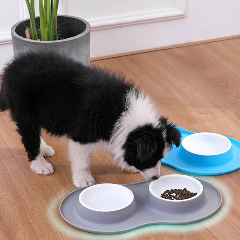 Anti-splash Double Food Bowls For Large Dogs Silicone Dog Bowl Mat Water Drinking Bowl For Cats Anti Slip Dog Dish Accessories