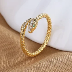 Stainless Steel Snake Rings For Women Men Gold Color Open Adjustable Zircon Ring Vintage Gothic Aesthetic Jewelry anillos mujer