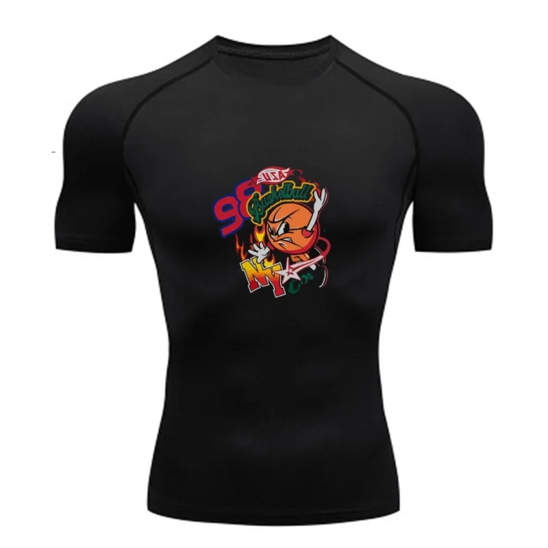 Men Compression Short Sleeve T Shirt Cartoon Basketball Number 96 Print Quick Dry Fitness Gym Sports Tee