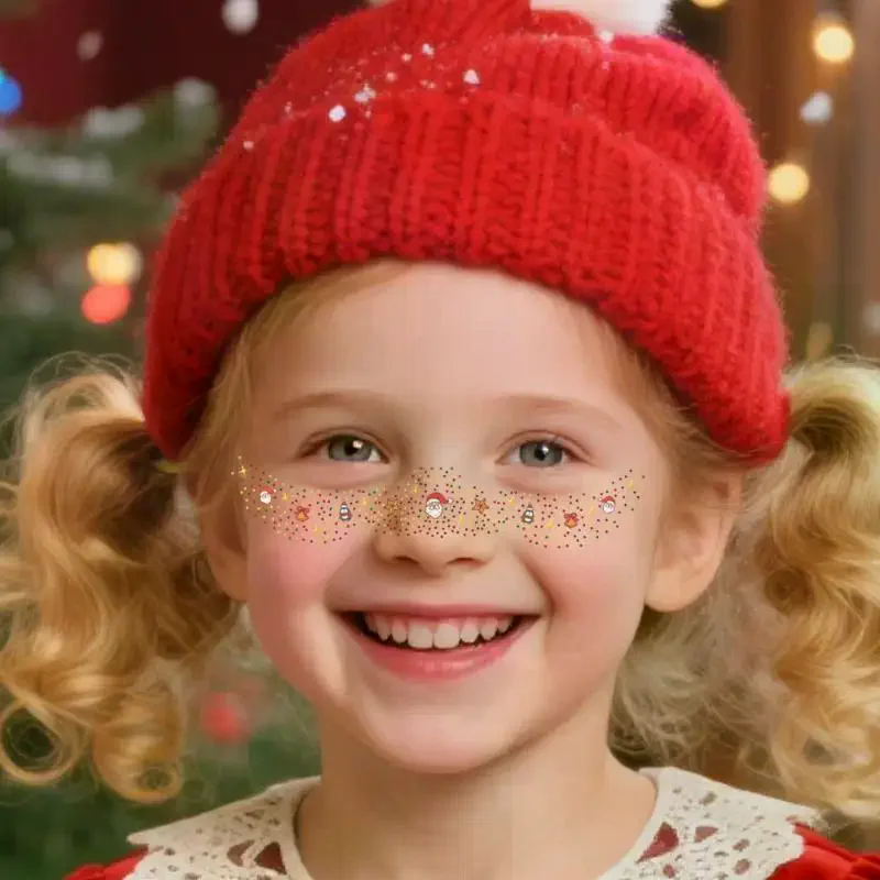 6 hojas de pegatinas holográficas de pecas con purpurina navideña, pegatinas de tatuaje temporal de muñeco de nieve con campana de Papá Noel para fiesta festiva
