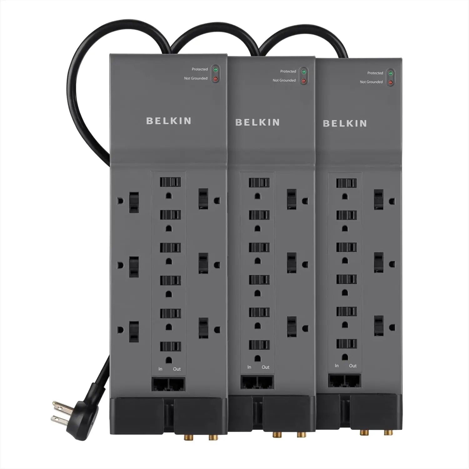 

Сетевой фильтр на 12 розеток с кабелем 3 м, защита для телефонных/етернет- и коаксиальных портов, серый (3 шт.)