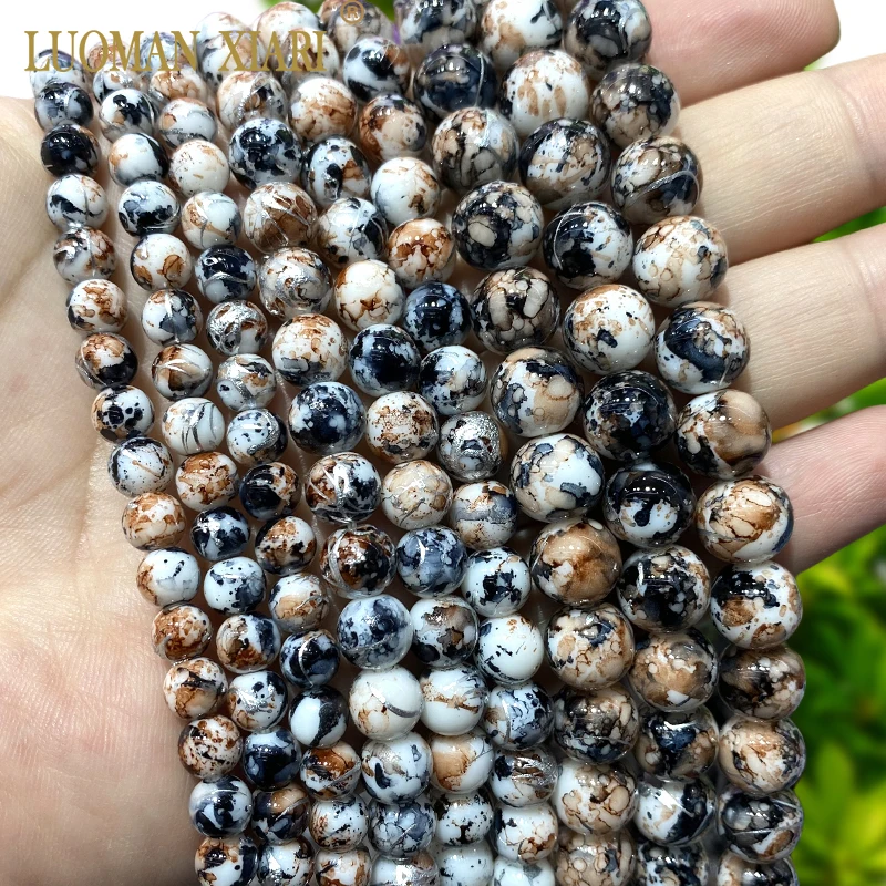 Natural Stone Roasted White Jades Black Coffee Round Spacer Beads for Jewelry Making DIY Earrings Bracelet Charms Accessories