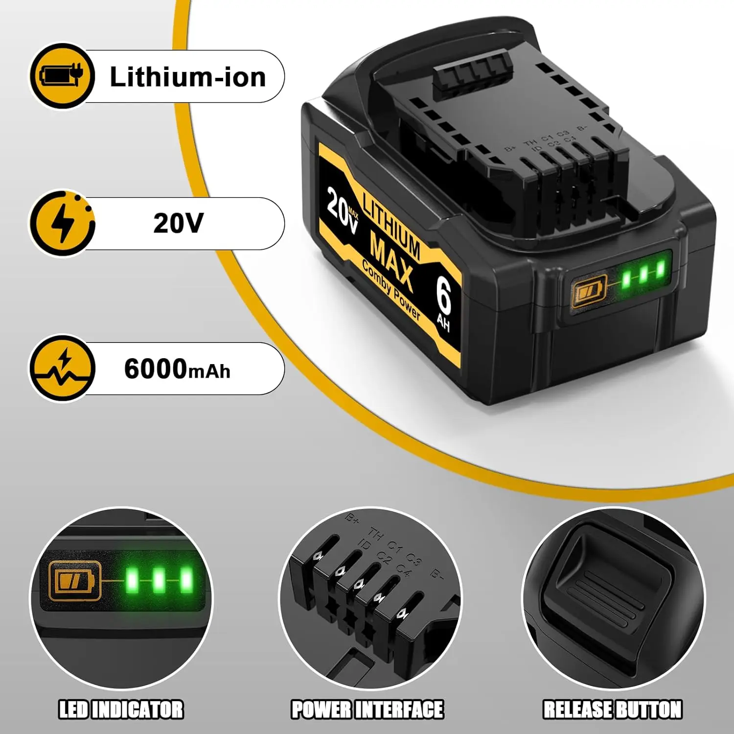 20V 6.0Ah Replacement for Dewalt Batteries, Compatible with Dewalt 20V MAX Battery DCB206 DCB204 DCB203 DCB200 for 20 Volt Cordl