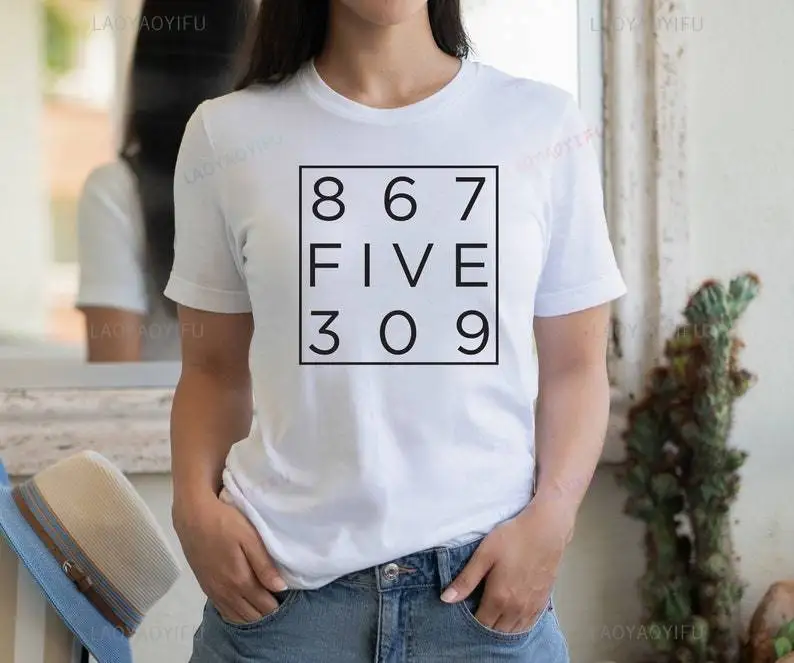 Retro 80's Funny Music Jenny 867-5309 Tutone Music Lover Printed T-shirt Music Gift Retro Gift Cotton Woman Short-sleev