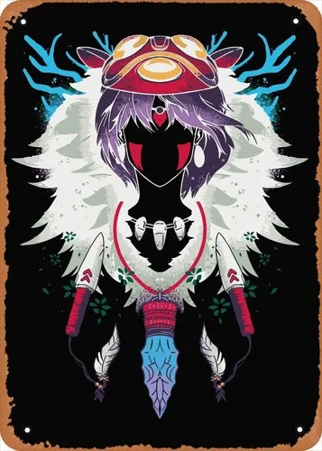 Anime Poster Ghibli Hayao Metallblechschild Wolf kleiner Jäger Mädchen Wandkunst Dekor