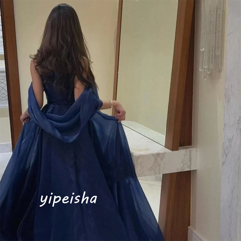 Customized  Simple   Sexy Casual  Off-the-shoulder Ball Gown Formal Ocassion Draped Shirred Floor Length Organza Evening