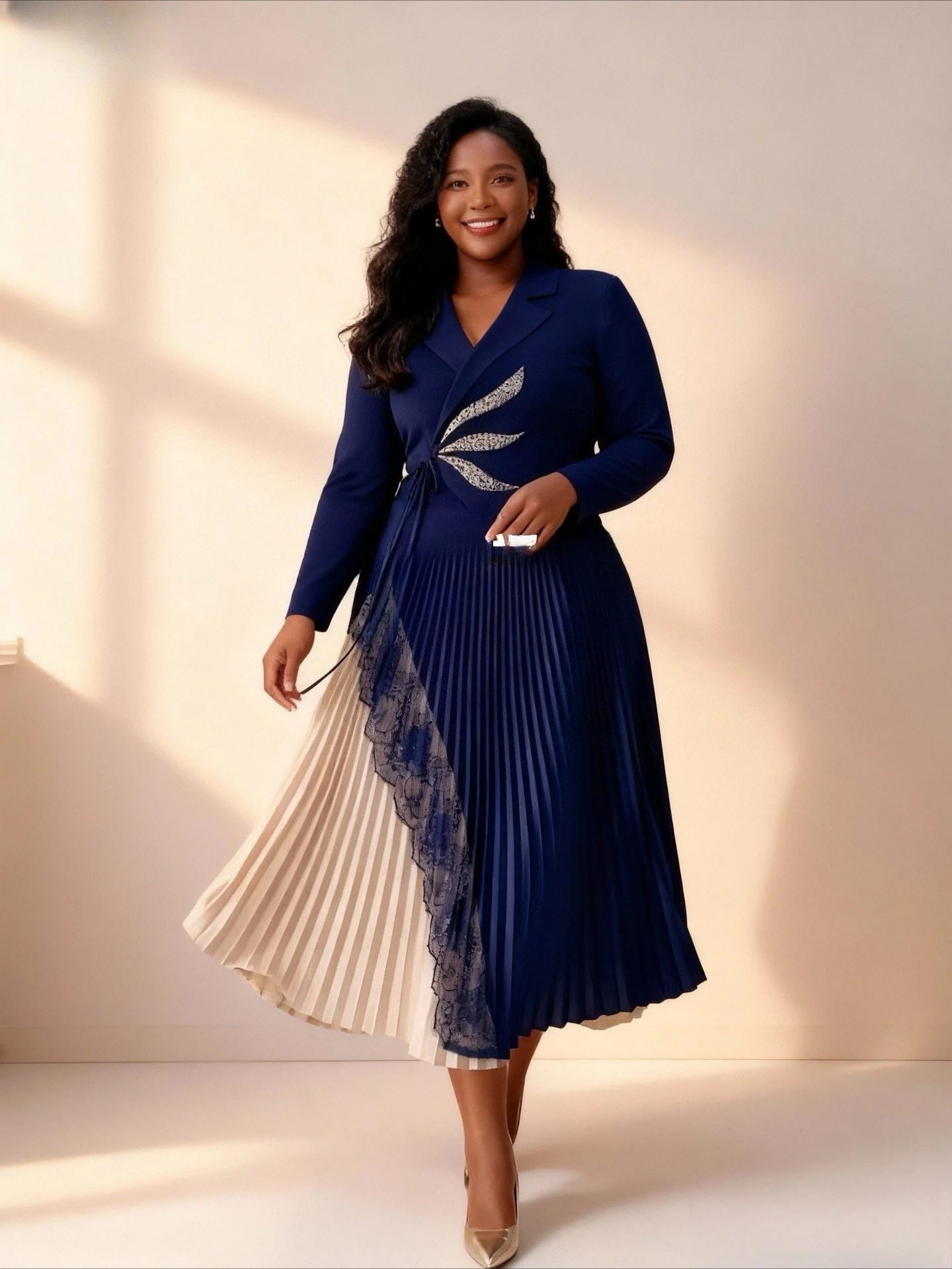 

2025 Miyake Pleated Dress Autumn and Winter High-end Lace Design Mother's Temperament Slimming Midi Skirt