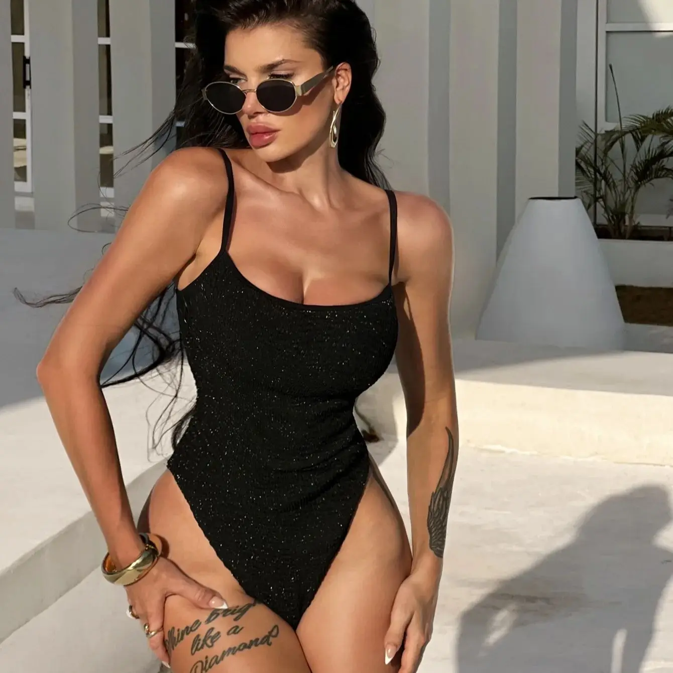 

DEKA черный цельный купальник сексуальный однотонный купальник женский регулируемые бретели купальный костюм боди с открытой спиной пляжное монокини