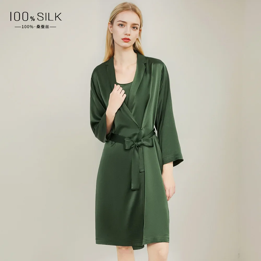 Comfortable Mulberry Silk Robe and Nightgown 19MM Heavy Silk 2 Piece Nightdress Women Simple Spring Shower Robe Set Nightgowns