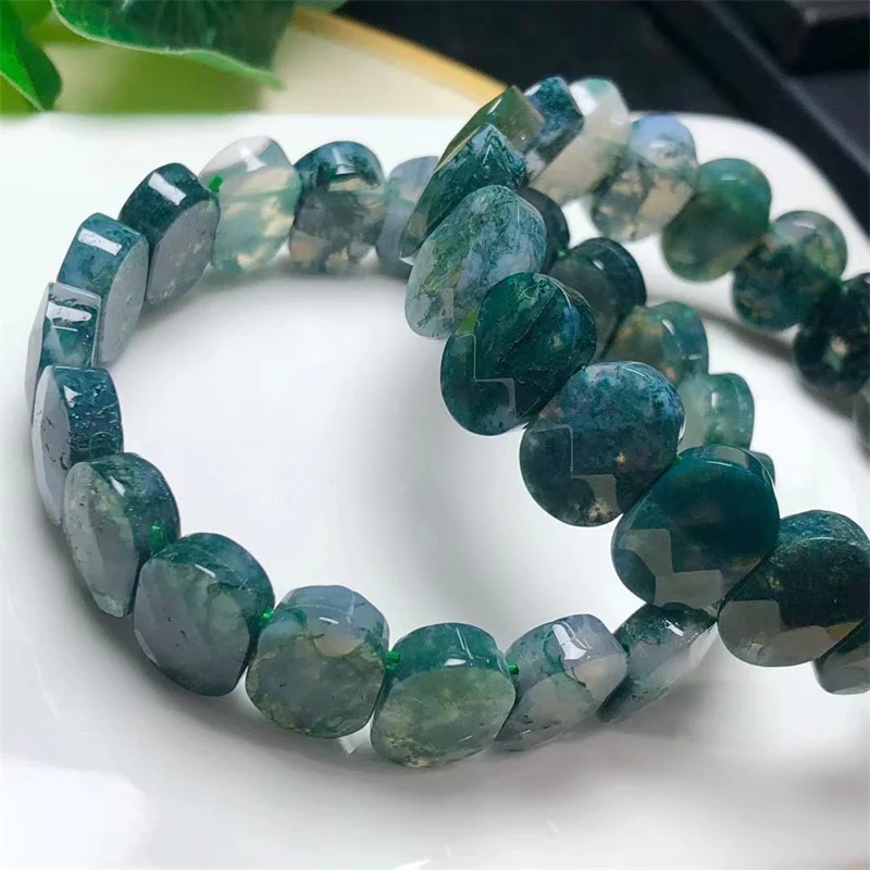 Natural Moss Agate Bangle Fashion Energy Stone Reiki Healing Crystal Strand Fengshui Gift 1PCS 10x14MM