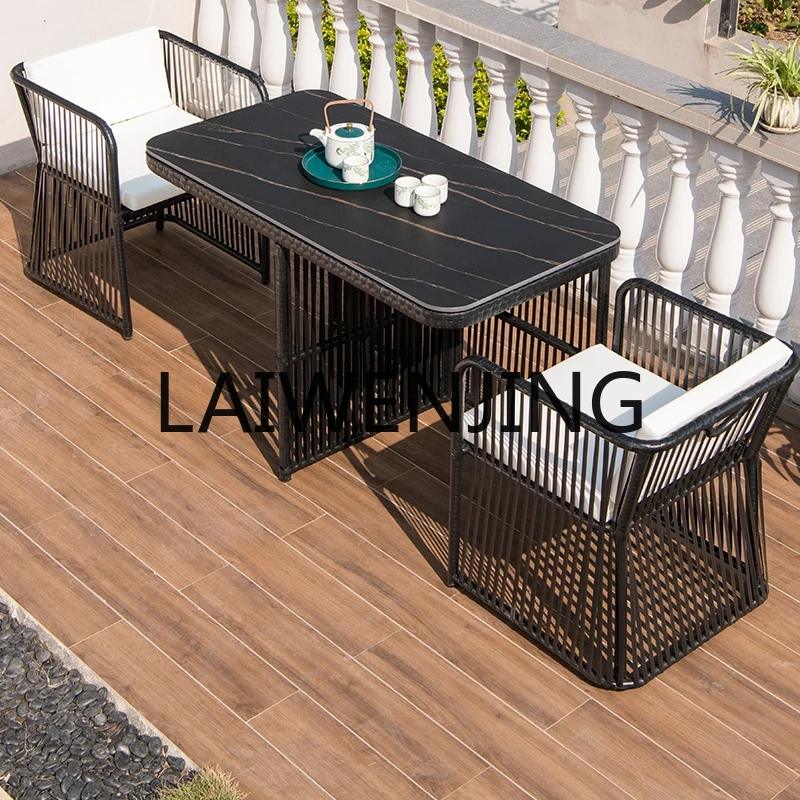 

RWJ Outdoor Desk-Chair Rattan Chair Combination Courtyard Garden Outdoor Storage Chair Balcony Three-Piece Set