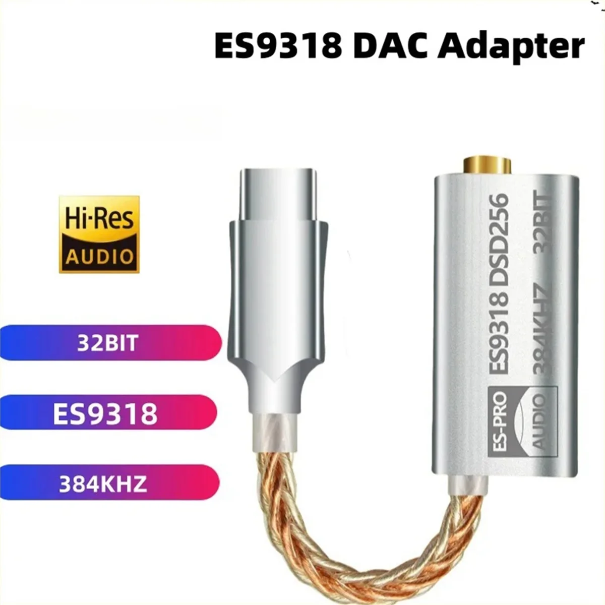 A20M 업그레이드 Es9318 Type-C Amp Hifi Usb-3.5Mm 어댑터 32Bit/384Khz Dsd256 180Mw 출력 Cnc 금속 하우징