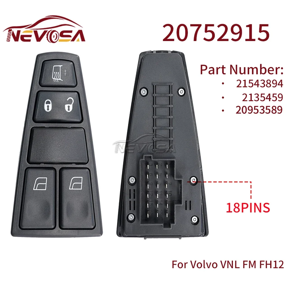 NEVOSA Power Window Switch Lifter Master Switch 20752914 20752915 21354398 For Volvo Truck FH12 FH16 FM9 FM12 NH12 VNL