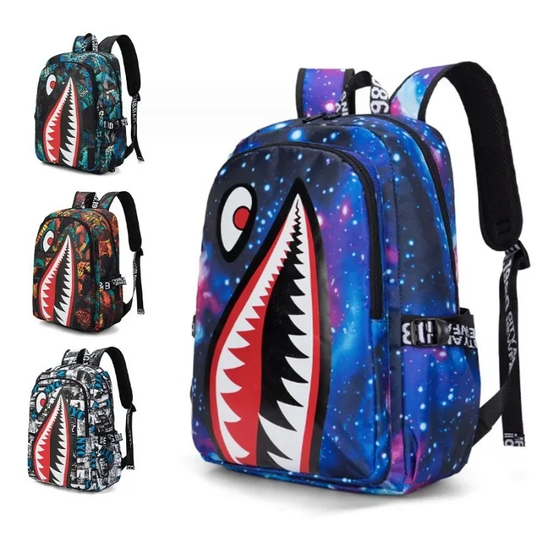 Camo Bookbag for Middle Shark Pack Backpack Men Students Schoolbag Print Simple Personality Junior Bagpacks Laptop Bag