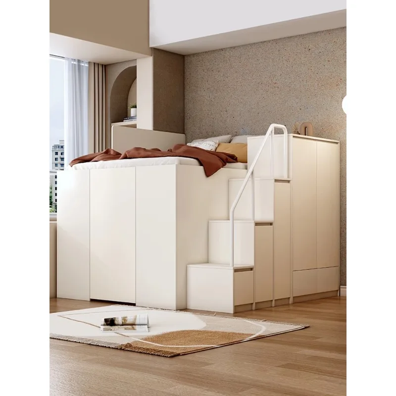 Simple wardrobe bed integrated upper and lower wardrobe pneumatic high box bed small-sized multifunctional combined