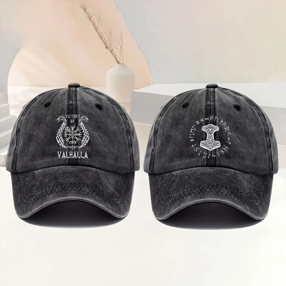 

2 шт., регулируемые потертые бейсболки в стиле викингов с винтажным принтом, уличные модные солнцезащитные кепки унисекс
