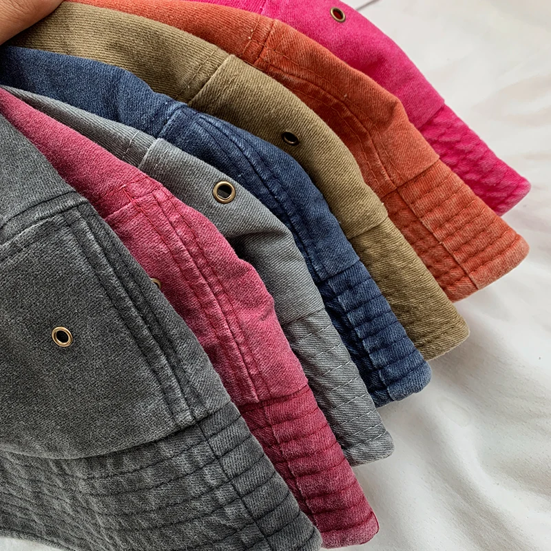 Fashion Denim Washed Bucket Hat Retro Foldable Fisherman Cap Cotton Casual Sun Hat Summer Outdoor Sunscreen Cap for Women Men