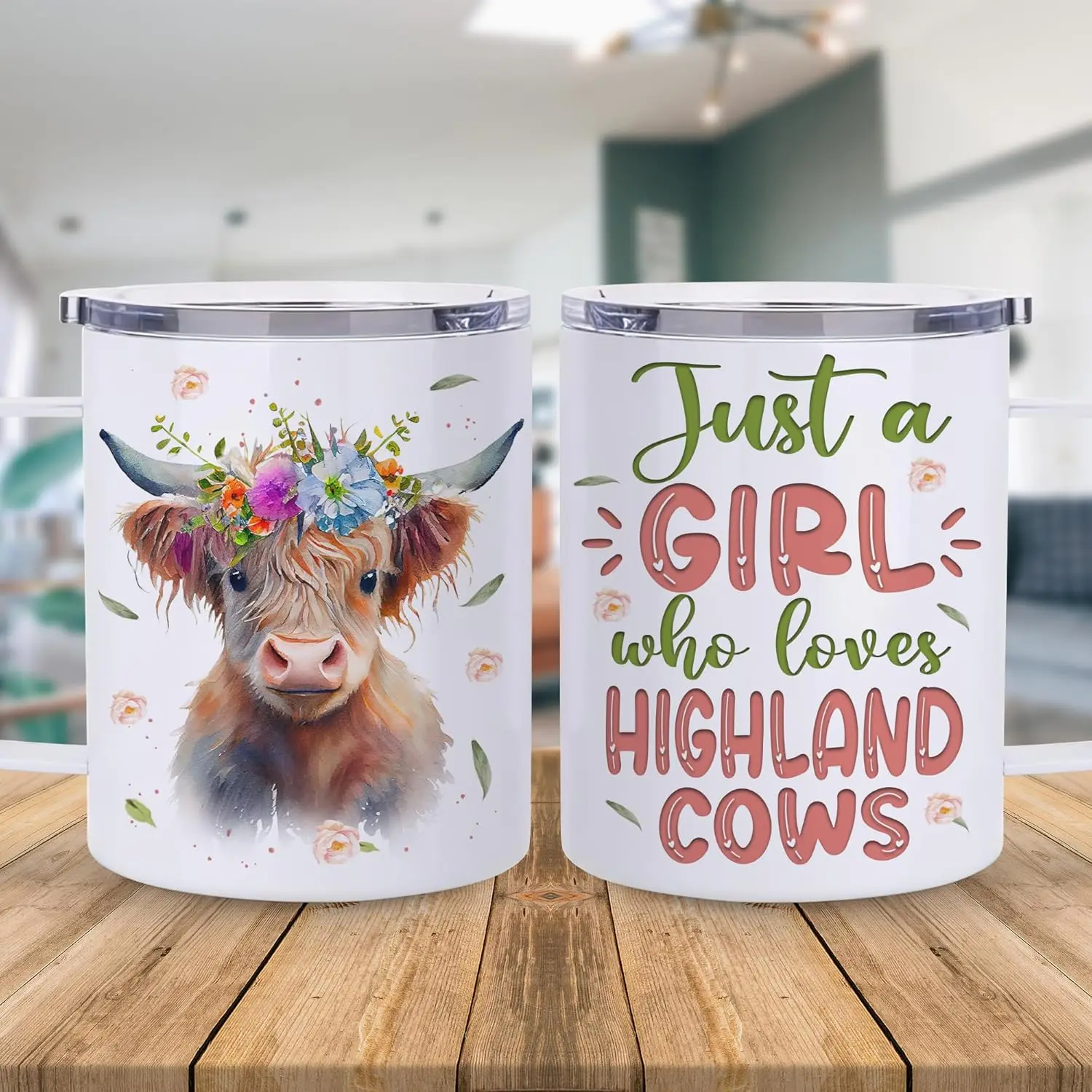 Highland Cow Lover Coffee Mug Stainless Steel Cup Farm Animal Gift for Women Cute Cow Present Daughter Birthday Christmas Decor