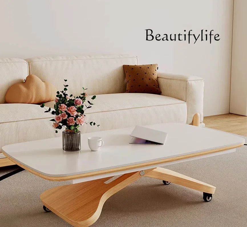 

pg46Log wind Solid wood lifting coffee table Dual-purpose rectangular household removable living room rock slab coffee table