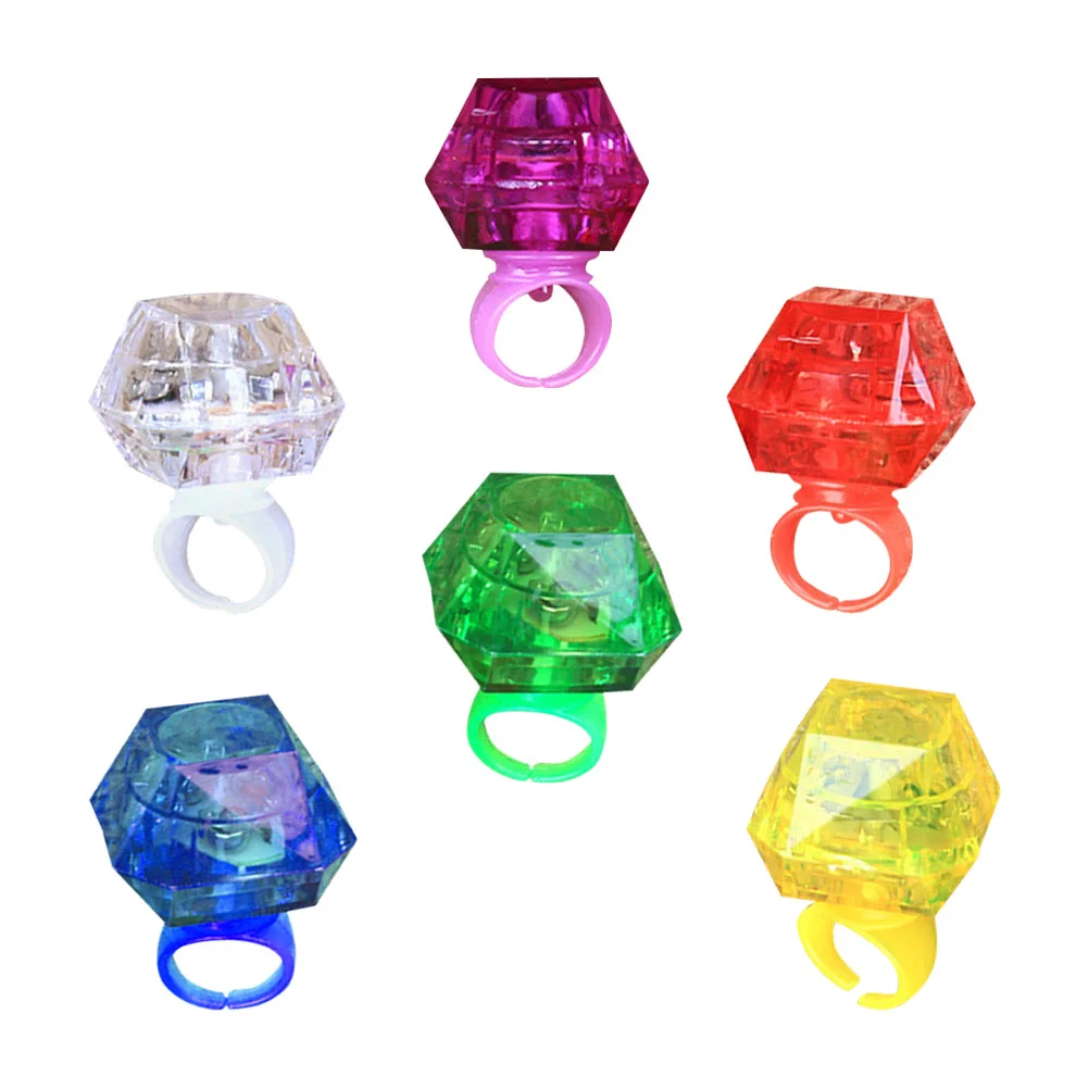 6 Pcs Luminous Diamond Ring Kids Glowing Finger Toy Plaything Toys Lights Fake Rings