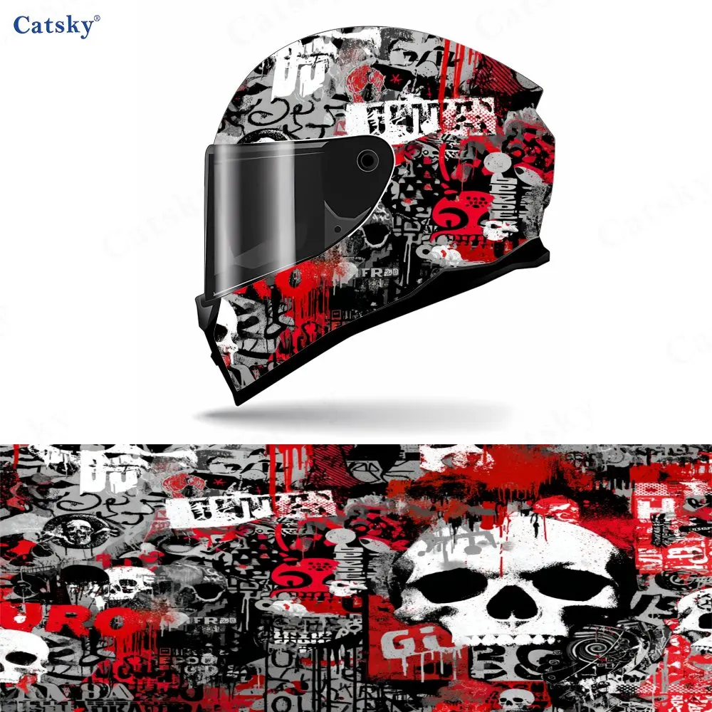

Red Skull Graffiti Pattern Full Face Helmet Vinyl Wrap - Durable PVC Material, Artistic Aesthetic Graphic Decal For Motorcycle R