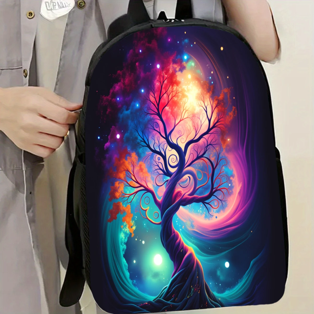 

Cosmic Tree of Life Backpack - Large Capacity Book Bag with Purple, Pink, Blue, Black, Fluorescent Green, Fluorescent Pink