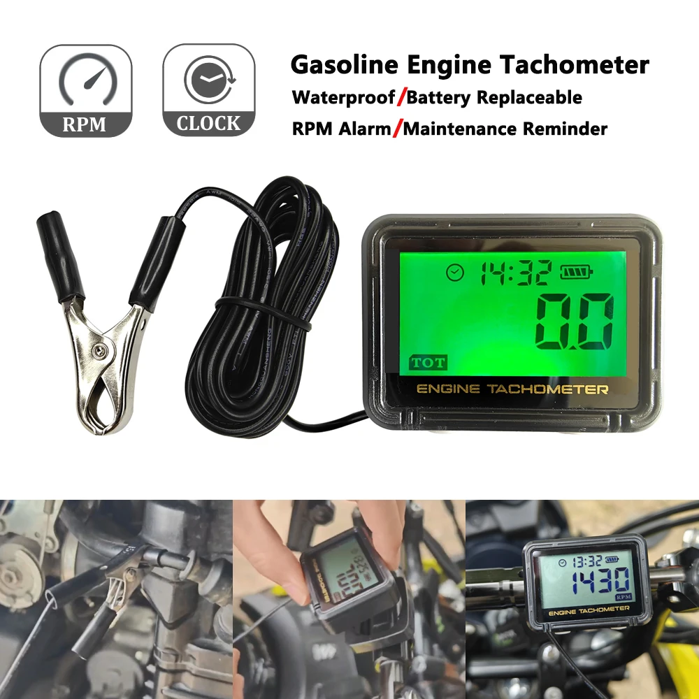 

Waterproof Digital Big Screen Engine Tachometer Motorcycle Multifunction Tach Hour Meter RPM SVC Clock For Boat Moto With Clip