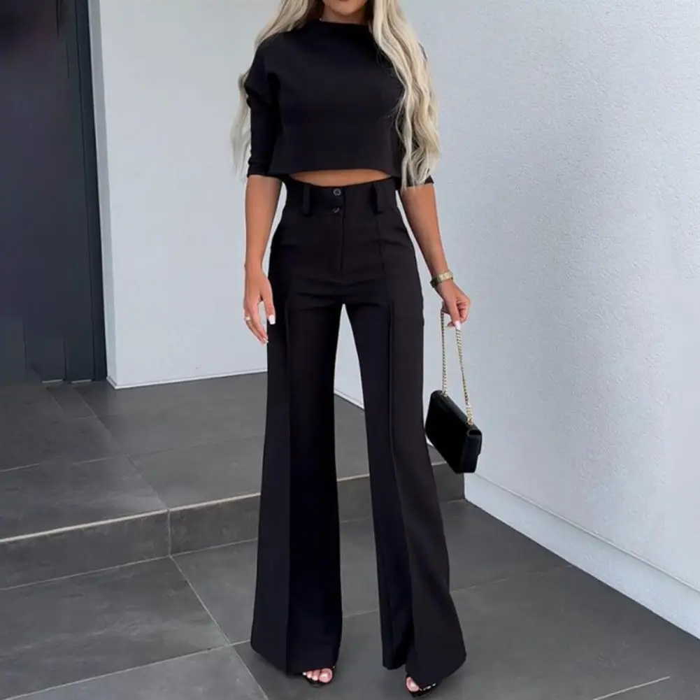 

Ol Commute Clothes Elegant Women's Business Attire Set with Slim Fit Top Wide Leg Trousers Professional Office Wear for Commute