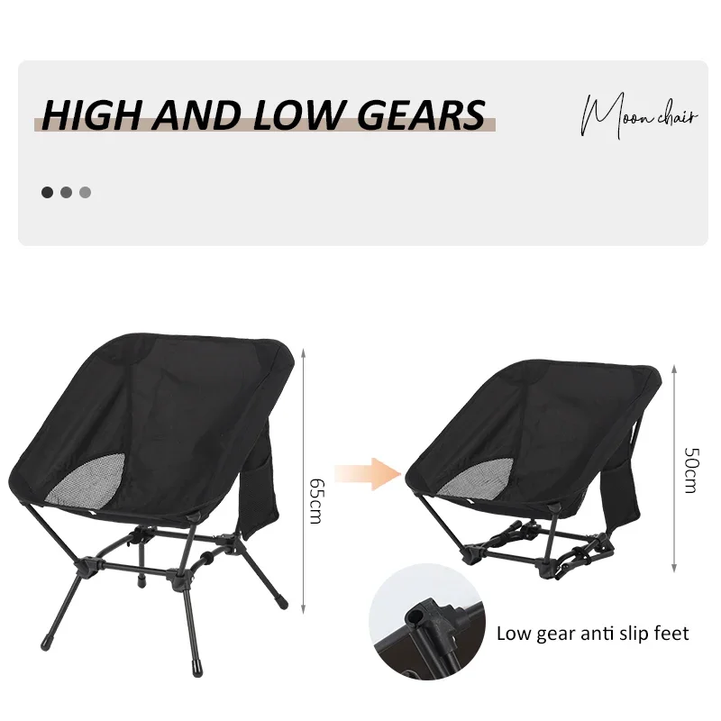 مقعد صيد على الشاطئ ذو هيكل مربع، كرسي مريح قابل للطي للتخييم بأربعة زوايا، كرسي قمر أنبوب حديدي خفيف الوزن