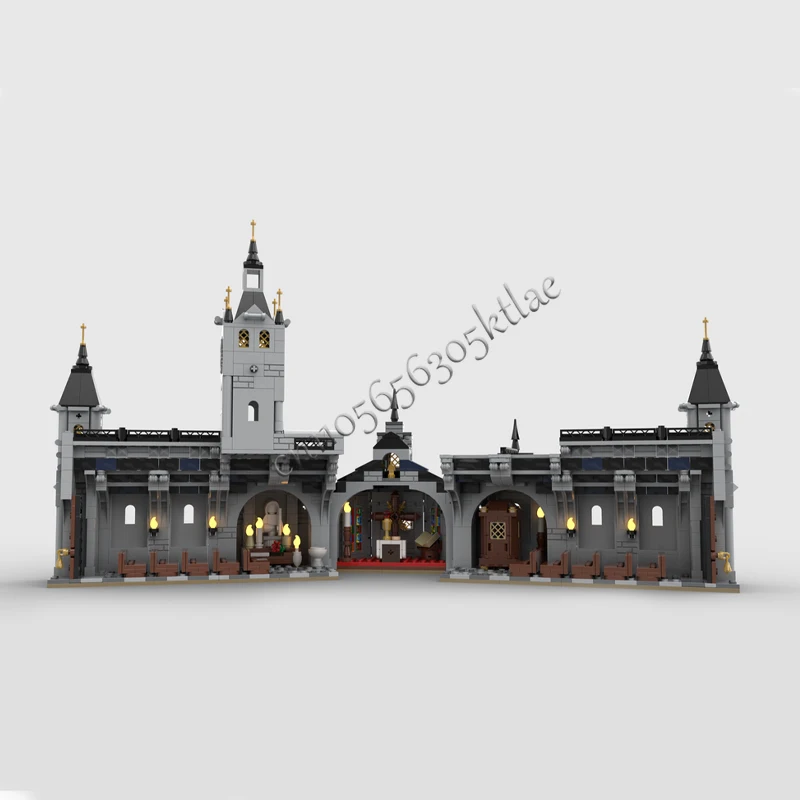 1445 ELEMENTÓW Popularny MOC Średniowieczny Model Kościoła do Samodzielnego Montażu, Klocki Edukacyjne DIY, Zabawki dla Dzieci, Prezent Niespodzianka